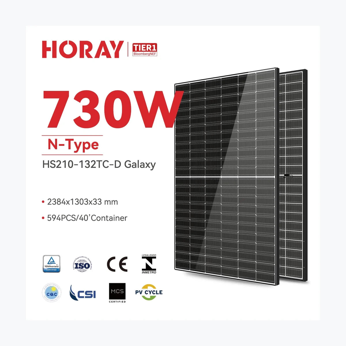 Horay Solar HS710TC-MHG-D — solar module render