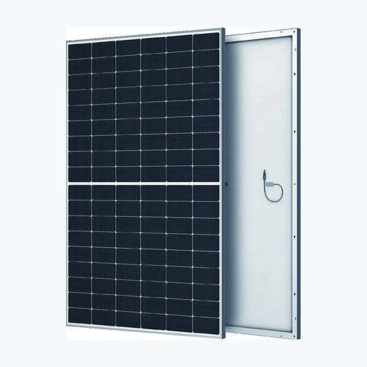 AstroWatt 230W half-cut cell solar panel — module render (front/rear)